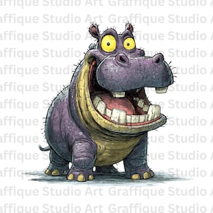 面白い手描き漫画カバPNG、かわいい動物クリップアート、ユニークなカバアート、デジタルダウンロード、印刷可能、商用利用、面白いイラスト