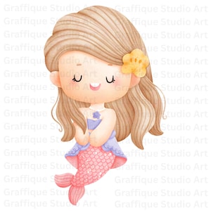 Adorable Watercolor Mermaid Girl PNG & SVG Digital File Perfect for Crafts, Stickers, Invitations, DIY Projects Instant Download