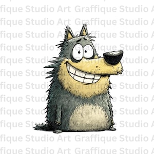 Hand drawn Cartoon Wolf PNG File High-Quality Printable Design for Crafts, Stickers, T-shirts & More Digital Download for Creative Projects