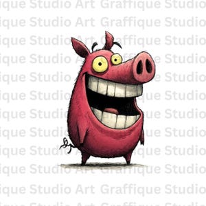 Funny Cartoon Pig PNG | Playful, High-Quality Digital Art for Print, T-Shirts, Mugs, Stickers, Invitations, Scrapbooking & More | GSA