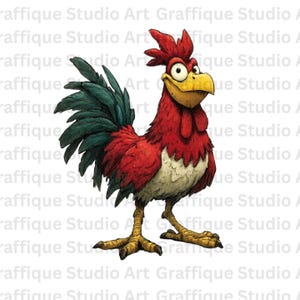 Funny Cartoon Rooster PNG | Vibrant, High-Quality Digital Art for Print, T-Shirts, Mugs, Stickers, Invitations, Scrapbooking & More | GSA