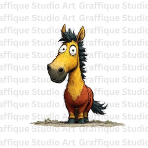 Funny Hand-Drawn Cartoon Horse PNG for T-shirts, Stickers, Mugs Cute Horse Art Illustration Instant Download for Crafts & Gifts I GSA
