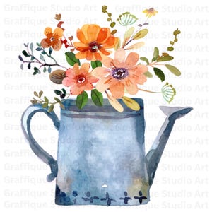 10 Watering Can with Flowers PNG File Watercolor Floral Clipart for Digital Download, Perfect for Crafts, Invitations and Scrapbooking