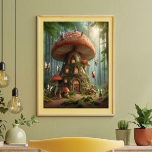 Fairy Print - Mushroom Fairy House - Digital Download - Wall Art - Fairy Lovers