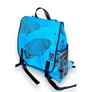 Eco Friendly Large Day Backpack Sky Blue Fish