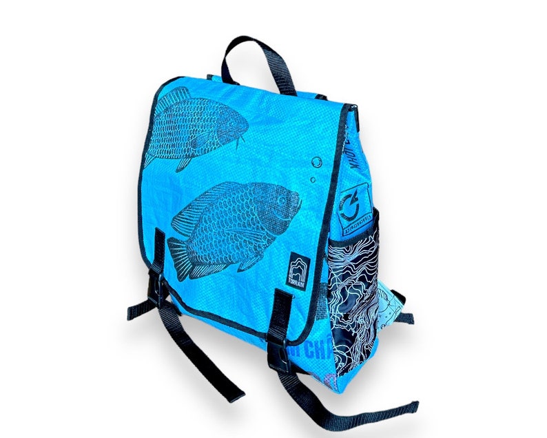 Eco Friendly Large Day Backpack Sky Blue Fish