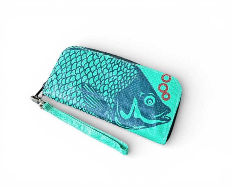 Recycled Zip Wallet Green Fish