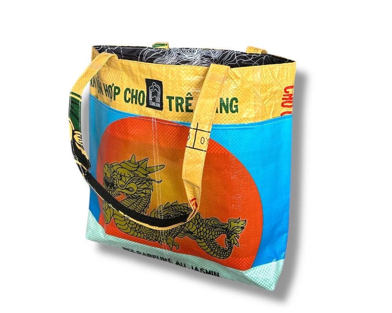 Recycled Barrel Tote Bag Gold Dragon