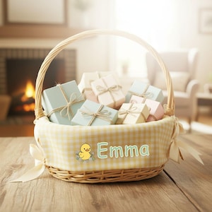 Personalized Duck Seersucker Basket Liner, Custom Name Baby Shower Gift