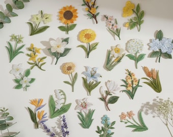 Embroidered Floral Flower Patches, Sunflower Lily Hydrangea Applique (Iron-On/Sew-On)