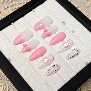 Handmade Cherry Press-On Nails: 3D Bubble Floral Kawaii Design