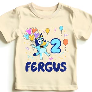 Custom Blue Dog Birthday Boy Shirt, Birthday Party Toddler Boy Shirts, Personalized Birthday Party Onesie, Custom Birthday Boy Cartoon Shirt