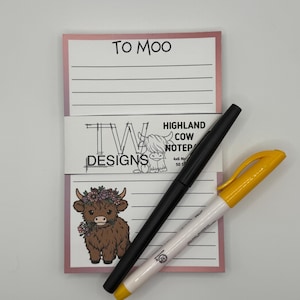 Highland Cow Notepad | 4&quot;x6&quot; | Tear-away 50 Pages | Cute Memopad Stationary | Gifts for Her | Floral Notepad | Highland Cow | Fluffy Cow