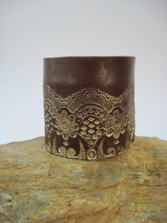 Items similar to Brown and Gold Lace Cuff Bracelet on Etsy