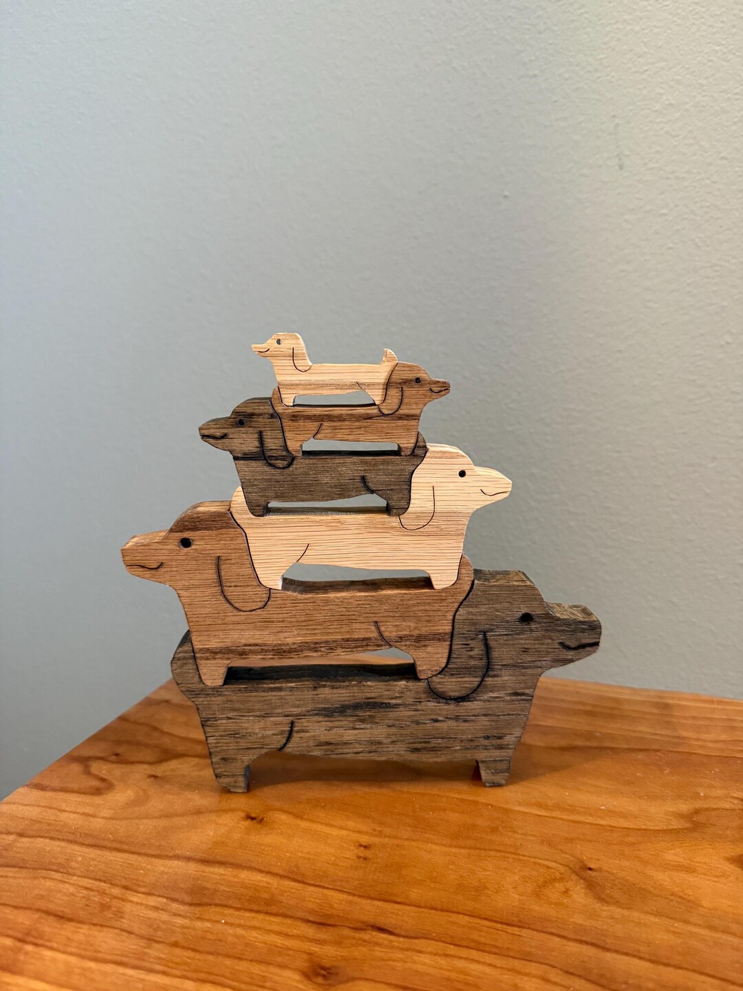 Wooden Dachshund Stacking Puzzle | Oak Wood Sausage Dog Toy - Etsy