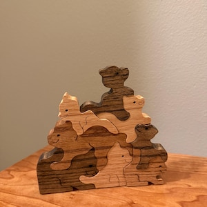 Handcrafted Oak Cat Puzzle – Scroll Saw Hardwood Animal Toy