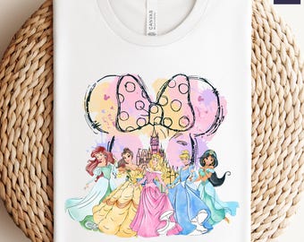 Camiseta retro de princesa de Disney, camiseta de princesa con castillo mágico de acuarela, camiseta de viaje de Disney, princesa de Disney, regalo para niñas de princesa de Disneyworld