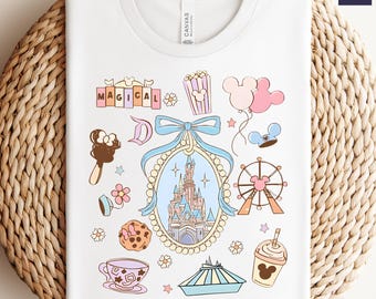 Comfort Color Disney Magical Castle with Blue Coquette Shirt, Magic Kingdom Shirt, Disney Girl Trip, Disneyworld Family shirt, Disney Shirts