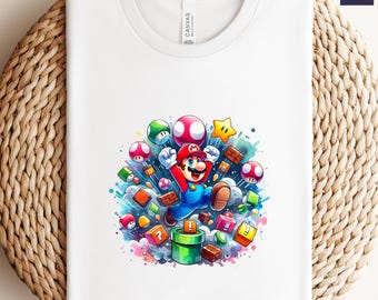 Watercolor Super Mario Shirt: Birthday Party Matching Tee