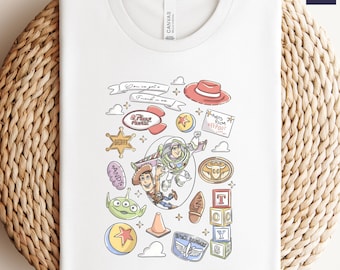 Chemise Toy Story, t-shirt Pixar Woody et Buzz l'Éclair avec symboles Pizza Planet et Andy Room, chemise rétro Disney Trip, t-shirt cadeau Space Ranger