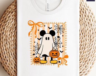 Camiseta de Halloween con lazo de coqueta de Mickey Fantasma de Disney, camiseta de Halloween de Disney, camiseta de Halloween espeluznante de Disney, camisetas de vacaciones en Disneyland
