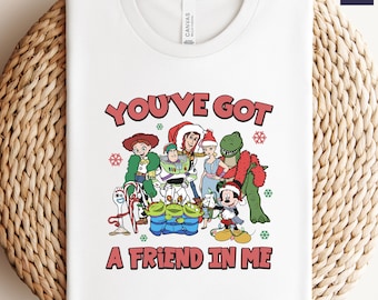 Disney Christmas Toy Story Group kerstverlichting shirt, Buzz Lightyear, Woody, Jessie, Slinky Xmas, Mickey and Friends kerstverlichting T-shirt