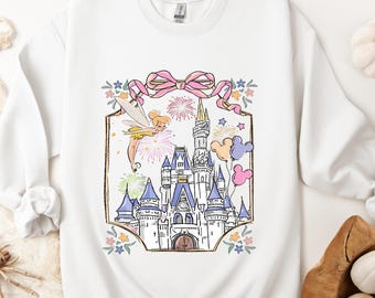 Disney Castle Tinker Bell Coquette Shirt, Disney Castle Fireworks Shirt, Pink Bow Aesthetic Shirt, Magic Kingdom Trip Shirt, Fairy Style Tee