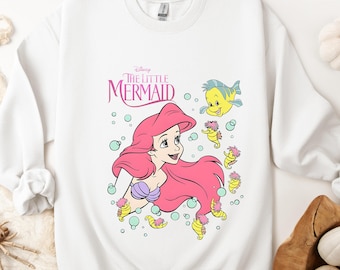 Maglietta Ariel della Sirenetta Disney, Maglietta Ariel con i capelli rosa, Maglietta Flounder Underwater, Maglietta Disney Princess Ocean, Maglietta estetica da sirena
