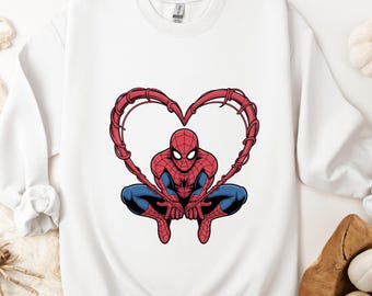 Koszulka z motywem serca Spider-Mana, uroczy T-shirt z motywem miłosnym Superbohatera, koszulka w stylu Marvela z motywem serca Spider-Mana dla dzieci i dorosłych, koszulka walentynkowa z bohaterem