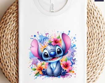 Chemise en points floraux Disney Comfort Colors, T-shirt en mailles de points, jolie chemise en mailles de points, chemise Disney, chemise en-cas de Stitch, chemise de Stitch Disneyland