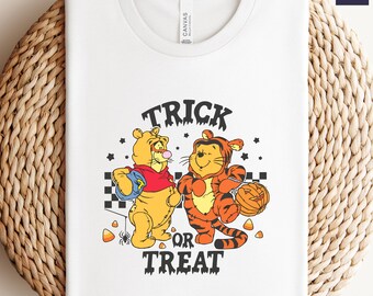 Retro Trick or Treat Pooh and Tigger Shirt, Winnie The Pooh Halloween Shirt, Mickey Not So Scary Halloween Party, Disney Halloween Trip Tee