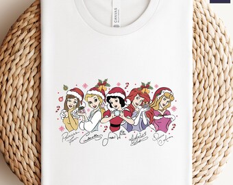 Camiseta navideña de princesas Disney, camiseta navideña de princesas con Bella, Ariel, Cenicienta, Blancanieves y Aurora, regalo mágico de Navidad de Disney.