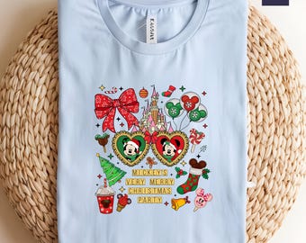 Comfortkleuren Mickey's Very Merry Christmas Party-shirt, Minnie & Mickey Castle vakantie-T-shirt, Disney kerstreis familieshirt