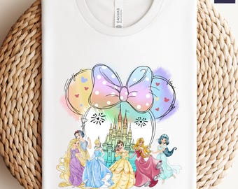 Comfort Colors Shirt, Retro Disney Princess Shirt, Watercolor Princess Shirt, Disney Trip T-Shirt, Disney Princess,Disney Shirt, Minnie Ears