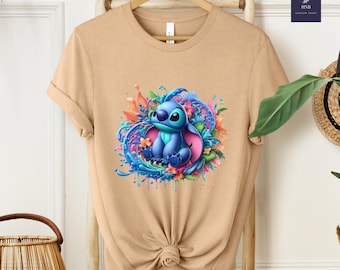 Koszulka Stitch, słodka koszulka Lilo i Stich Disney, tropikalna koszulka Stitch, kolorowa letnia koszulka Stitch Art, dziecięca koszulka Disney, koszulka prezentowa Stitch
