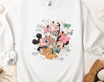 Camiseta retro con las firmas de Mickey y sus amigos, camiseta mágica, camiseta con personajes de Disney, camiseta con la cabeza de Mickey Mouse de Disney, regalo de Mickey y compañía, camiseta de Disney
