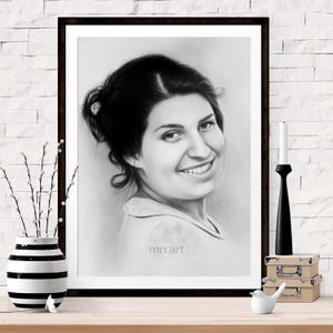 Ritratto a olio in bianco e nero personalizzato da foto, dipinto a mano con pennello asciutto su carta, regalo personalizzato unico per lui, lei, coppia, famiglia
