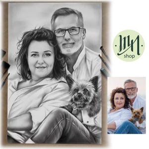 Portrait peint à la main personnalisé à partir de votre photo Oeuvre d'art personnalisée Cadeau unique pour un anniversaire Mariage, famille, décoration d'intérieur