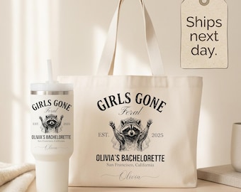 Raccoon Bachelorette Party Tumbler, Feral Bride Tote Bag Set, Custom Wedding Weekend Accessories, Bride Squad Favors, Maid of Honor Present