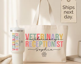 Veterinary Receptionist Tote, Vet Tech Tumbler, Animal Lover Work Bag, Personalized Vet Office Gift, Receptionist Appreciation