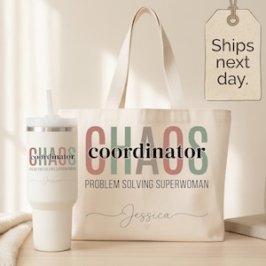 Chaos Coordinator Tumbler, Personalized Tote Bag Set, Professional Organizer Cup, Project Manager Appreciation, Work Anniversary Staff Prese