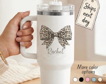 Leopard Bow Personalized Tumbler, Custom Preppy Print Cup, Bridesmaid Proposal Idea, Sorority Sister Present, Teacher Appreciation Present
