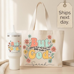 Christian Faith Tumbler, Floral Bible Verse Cup, Religious Tote Bag Set, Scripture Quote Accessory, Church Small Group, Baptism Celebration