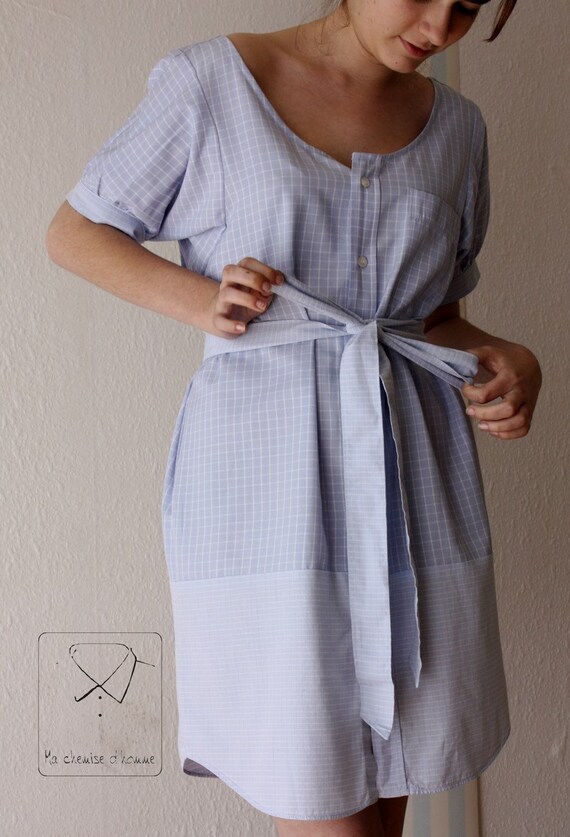 Recycled mans' shirt Blue dress Etsy