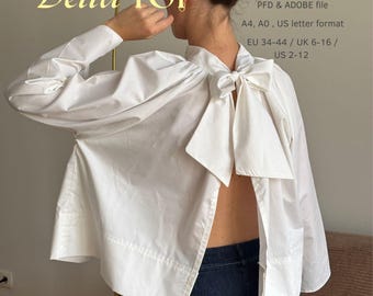 Womens Blouse sewing pattern top sewing pattern bow top pattern open back sewing pattern beginner friendly sewing pattern easy pattern