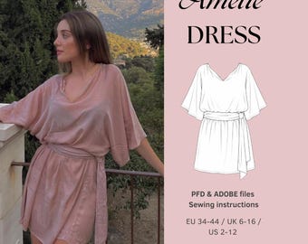 Womens dress sewing pattern beginner sewing pattern belt dress sewing pattern flowy dress sewing pattern summer dress sewing pattern cute