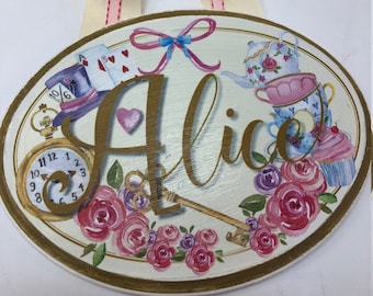 7x9  Name plaque- Alice in Wonderland  them