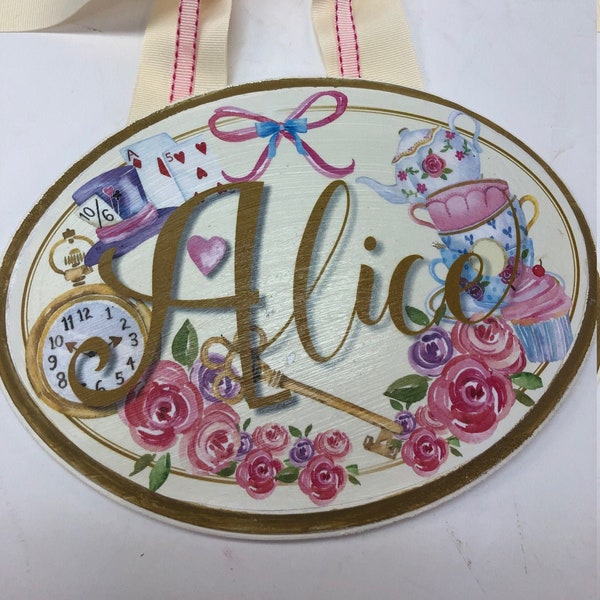 7x9  Name plaque- Alice in Wonderland  them