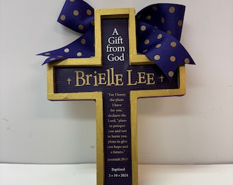 New Design !!!! Golden Cross - A Gift from God- Boy or Girl approx 7 x 9 inches