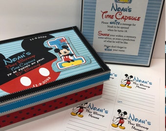 Mickey First Birthday Time Capsule with Framed Instructions and Cards or copy or print/